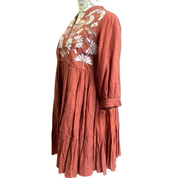 Anthropologie Samant Chauhan Apoline Embroidered Tiered Dress Lined S - Picture 2 of 5